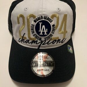 LA Dodgers 2024 World Series Champions Hat - Black & White with Gold